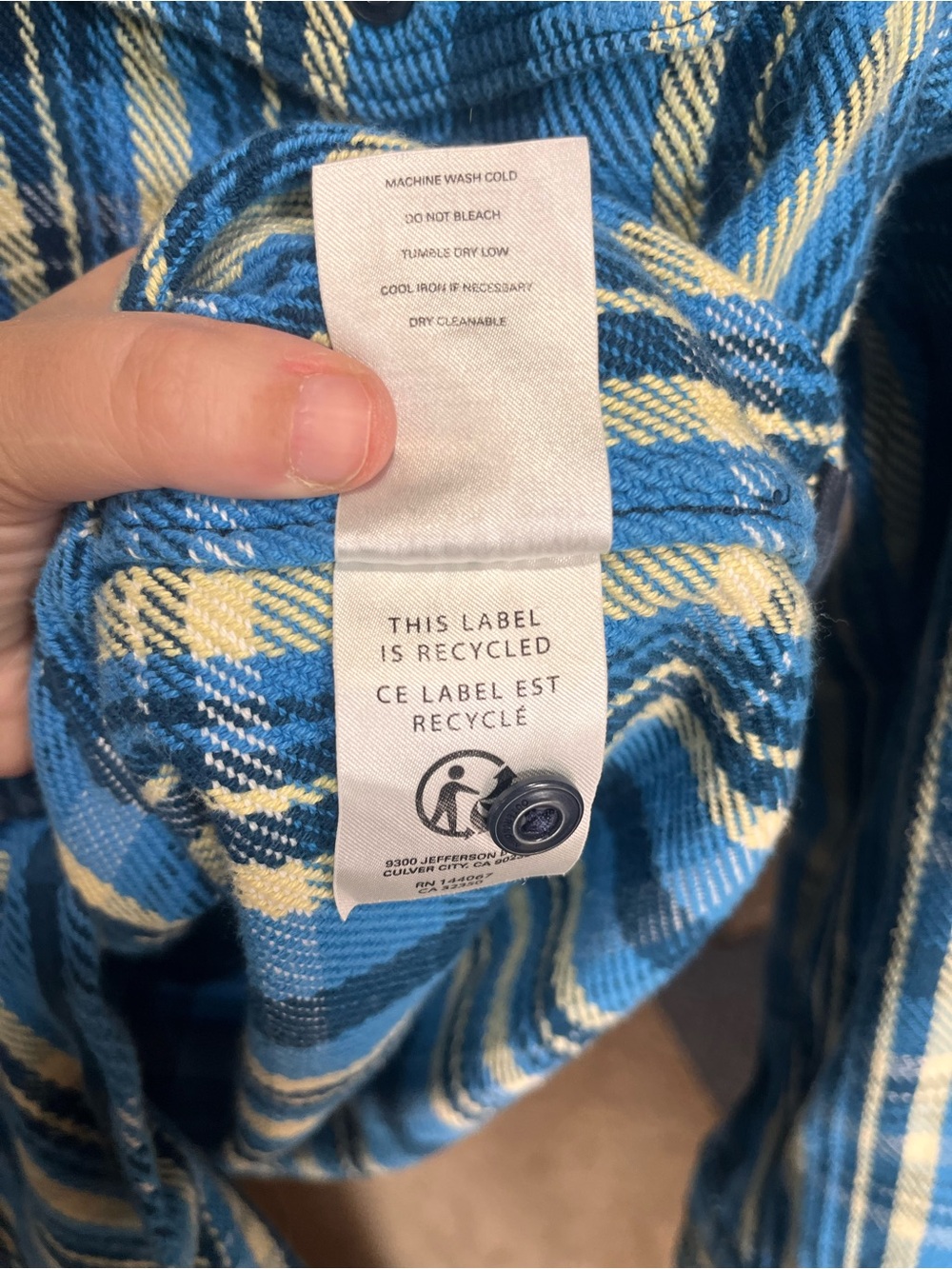 Outerknown Blue and Yellow Plaid Button Down Shacket Medium - Picture 6 of 10